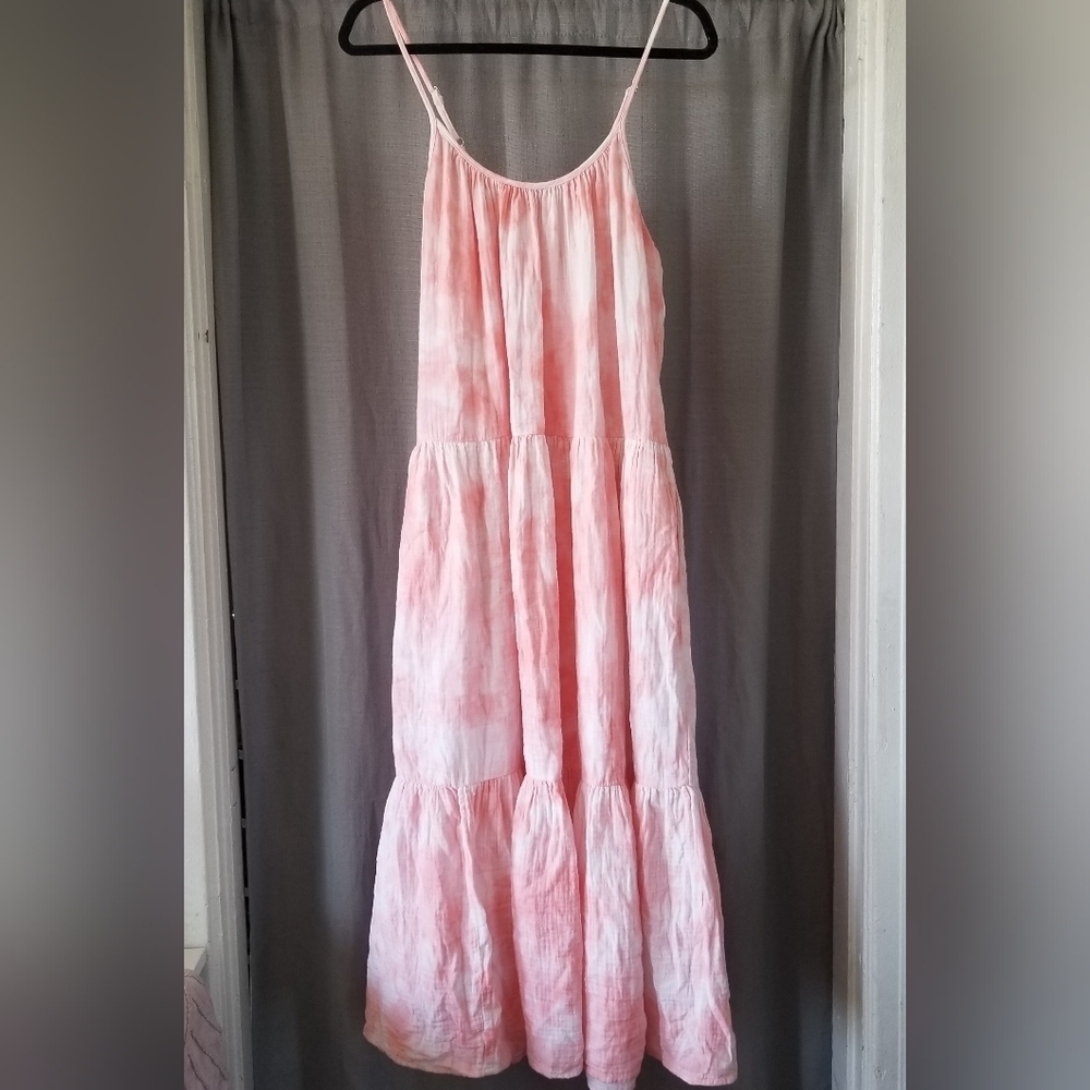 Magaschoni Gauze Tiered Pink Tie-Dye Maxi Dress